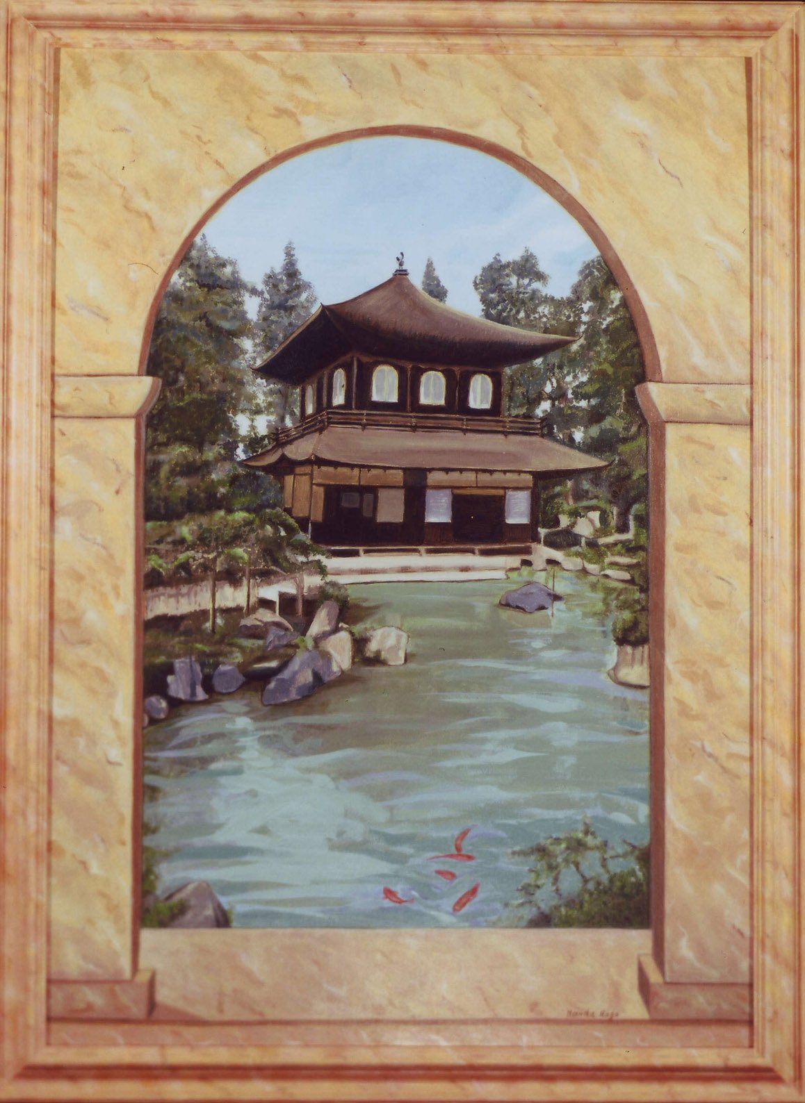 Tempio giapponese. Dipinto artista Nanda Rago. Trompe-l'oeil